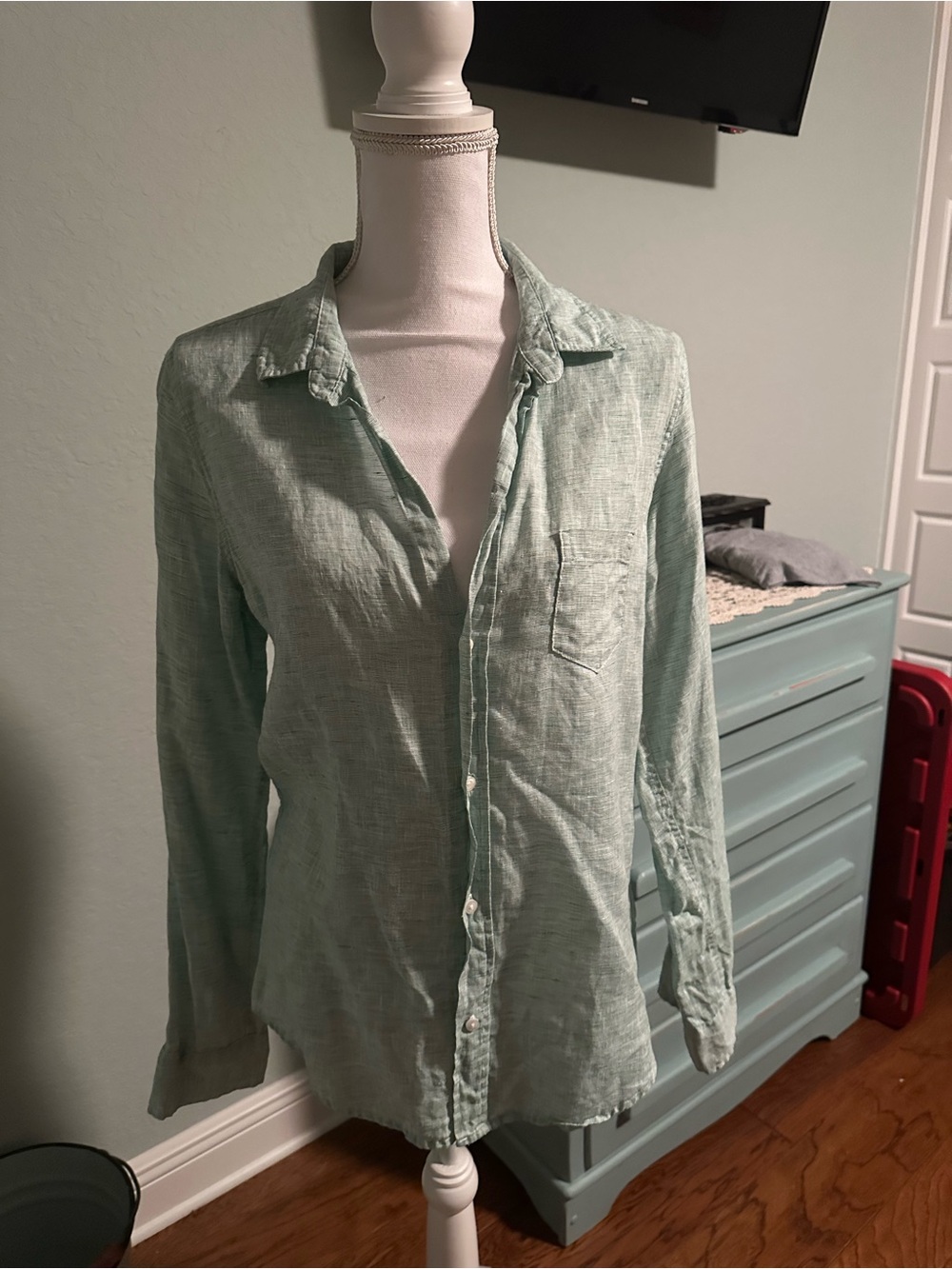 Frank & Eileen Eileen 100% Linen Button Front Shirt Mint Green Size Large